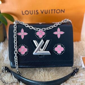 LOUIS VUITTON Epi Flowers Twist Shoulder Bag MM Black Bois de Rose - LE
